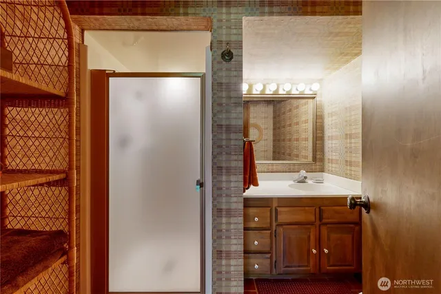 a view of dinning room with large windows