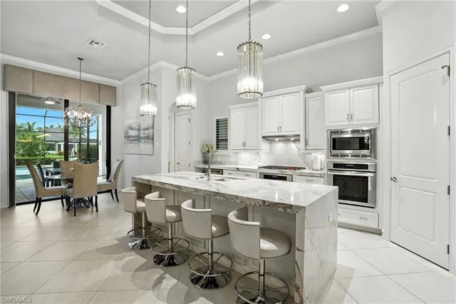 a large kitchen with cabinets
