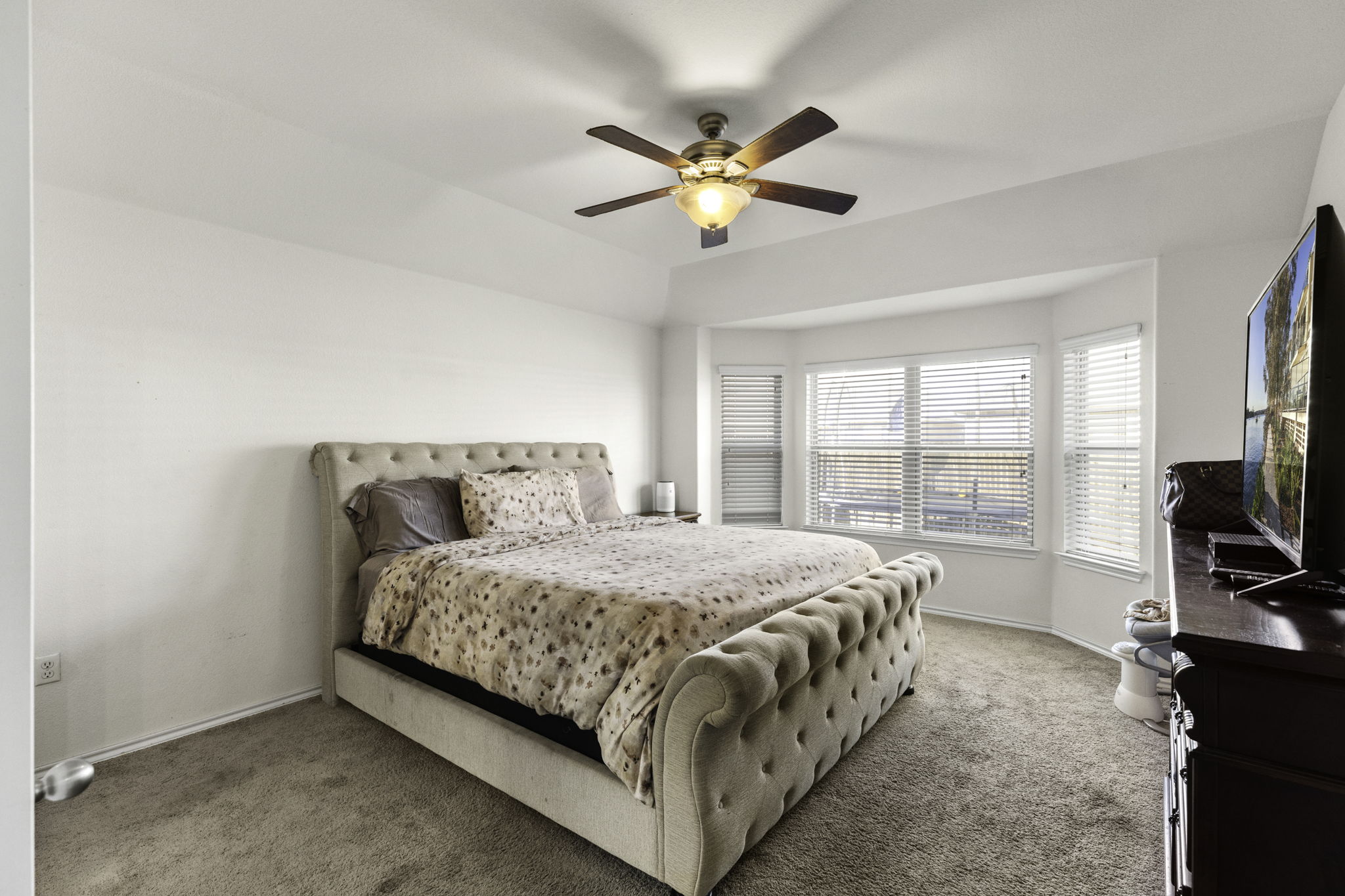 3116 Bragg Place Pflugerville, TX 78660 - Photo 15 of 29 a bedroom with a bed and a flat screen tv
