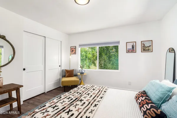 a view of a swimming pool with a garden