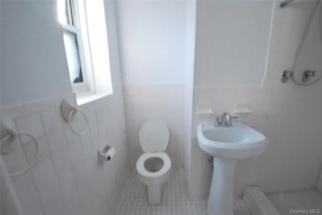 a bathroom with a sink mirror and toilet