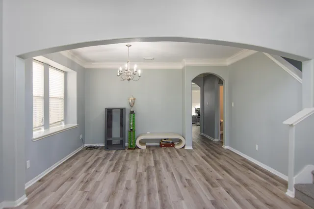 a view of a livingroom with a chandelier