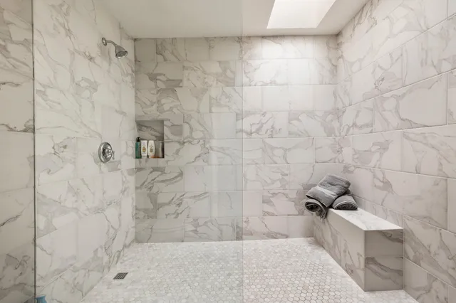 a bathroom with shower