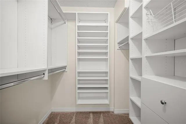 a view of walk in closet with empty racks