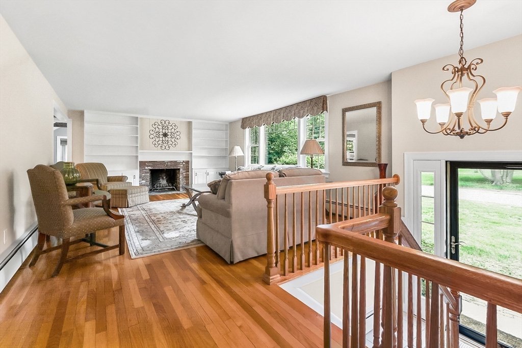5 Fox Run Road Topsfield, MA 01983 - Photo 2 of 23 a living room with furniture a fireplace and a floor to ceiling window