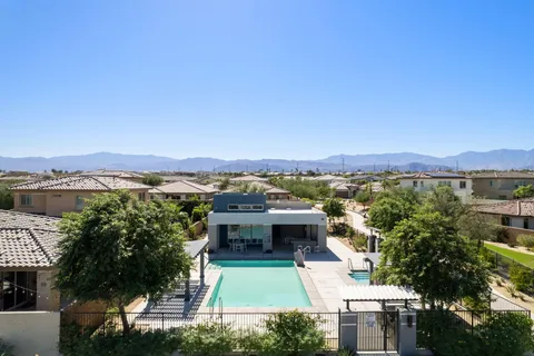 a view of a city from a patio