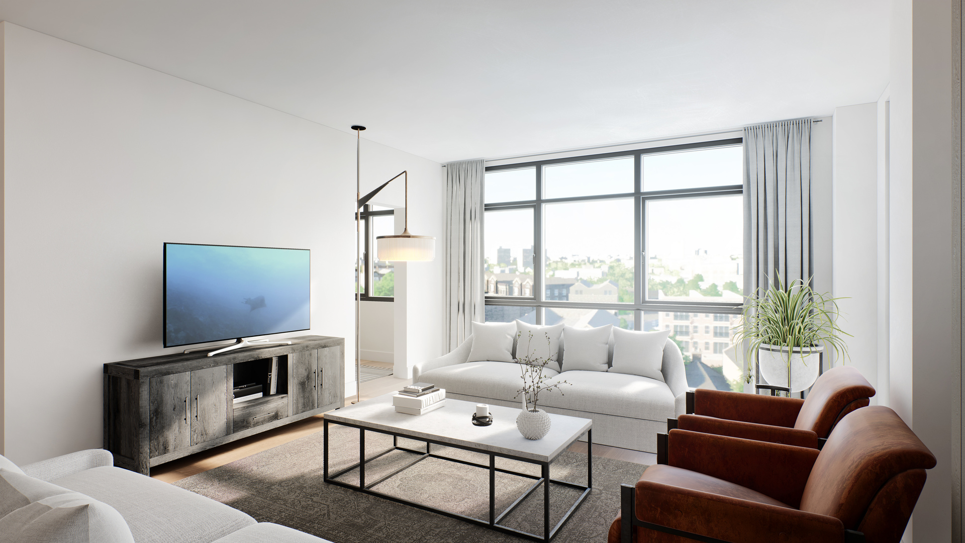 1648 West Division Street, Unit 307 Chicago, IL 60622 - Photo 11 of 20 a living room with furniture a flat screen tv and a large window