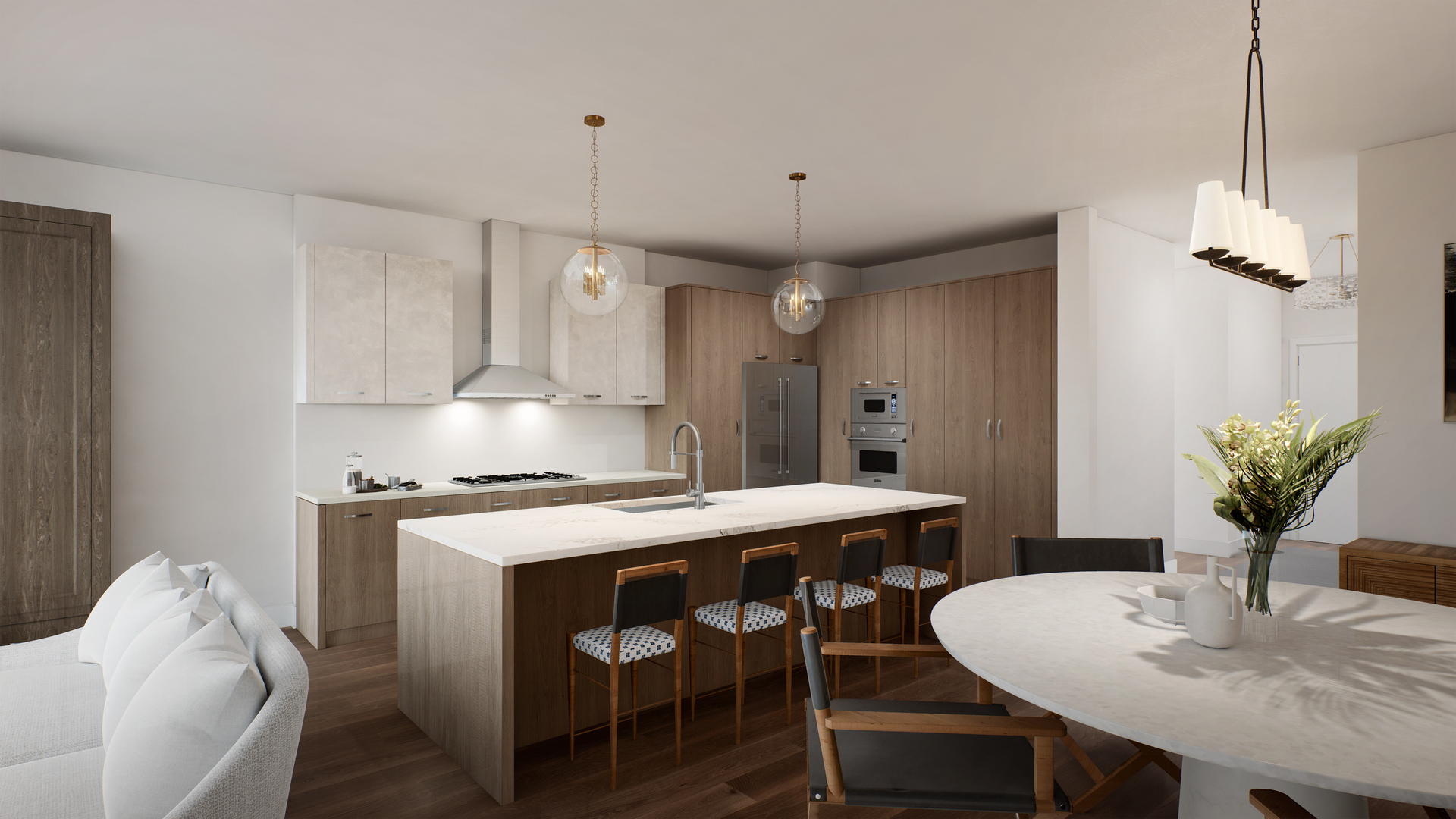 1648 West Division Street, Unit 307 Chicago, IL 60622 - Photo 4 of 20 a kitchen with stainless steel appliances granite countertop a sink a stove a refrigerator and chairs
