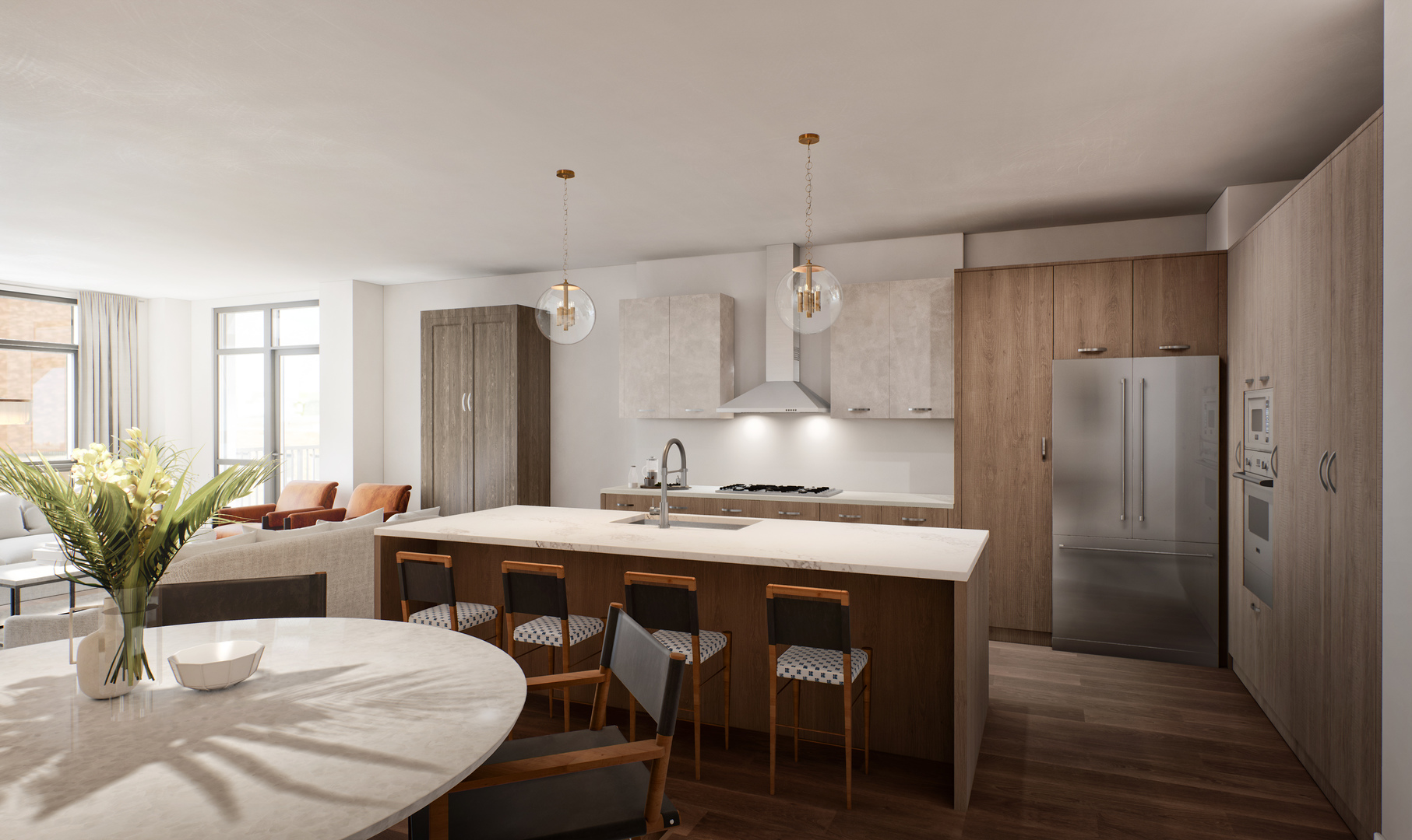 1648 West Division Street, Unit 307 Chicago, IL 60622 - Photo 5 of 20 a kitchen with stainless steel appliances a dining table chairs and a refrigerator