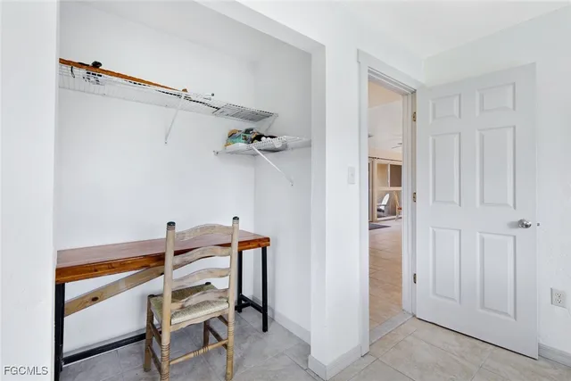 a view of a room with racks on the wall