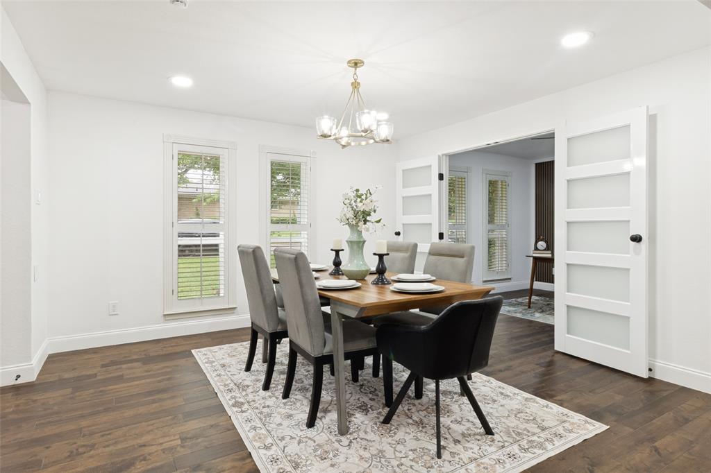 9552 Timberleaf Drive Dallas, TX 75243 - Photo 7 of 32 a view of a dining room with furniture window and wooden floor