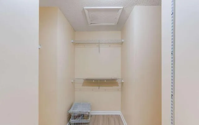 a view of walk in closet with empty racks