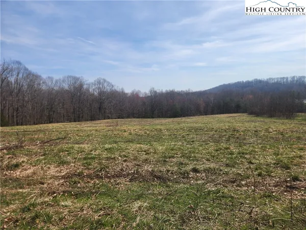 a view of a field with a mountain in the background