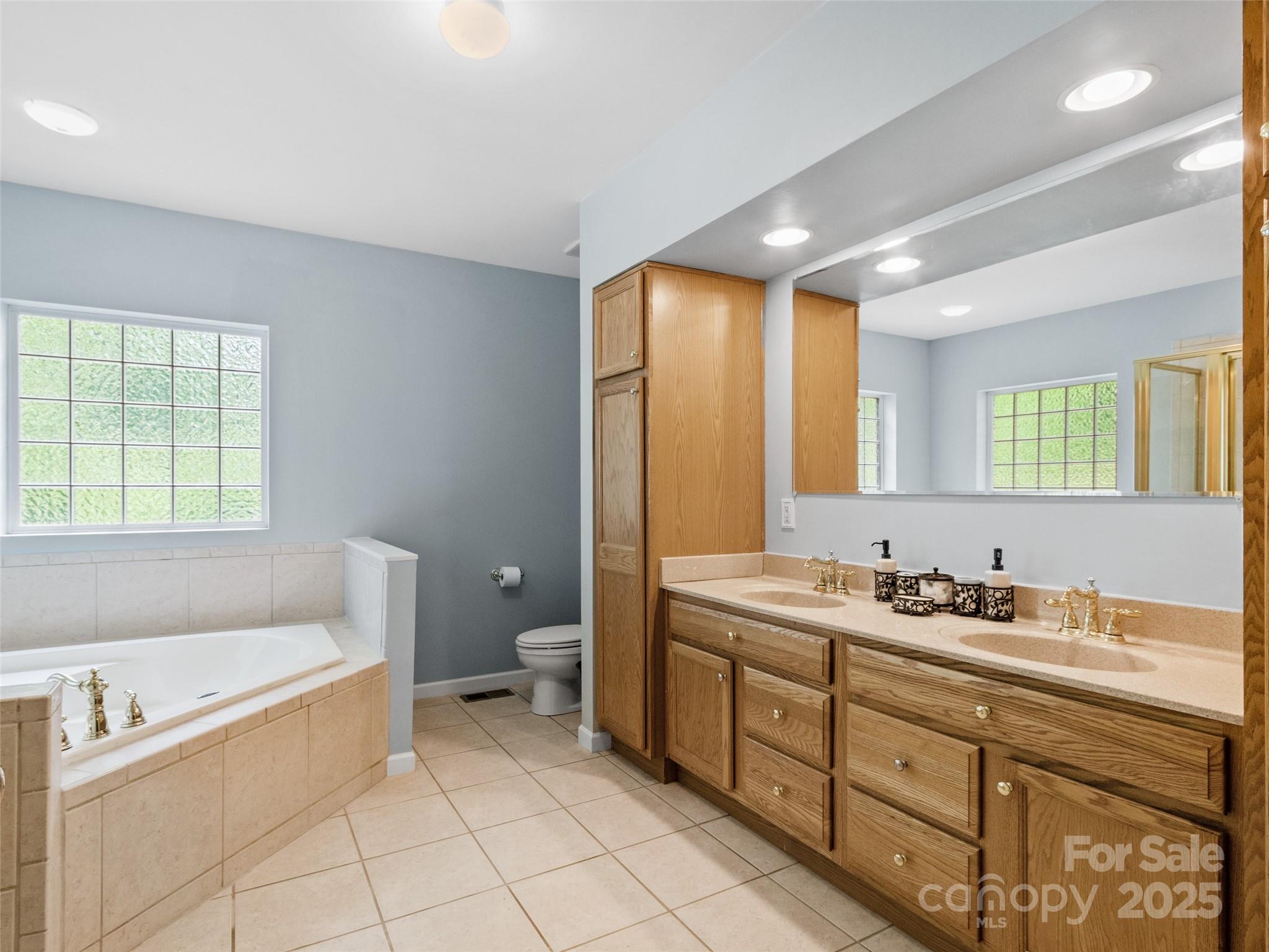 161 Blue Rock Road Burnsville, NC 28714 - Photo 22 of 48 a bathroom with a granite countertop sink mirror vanity bathtub and toilet
