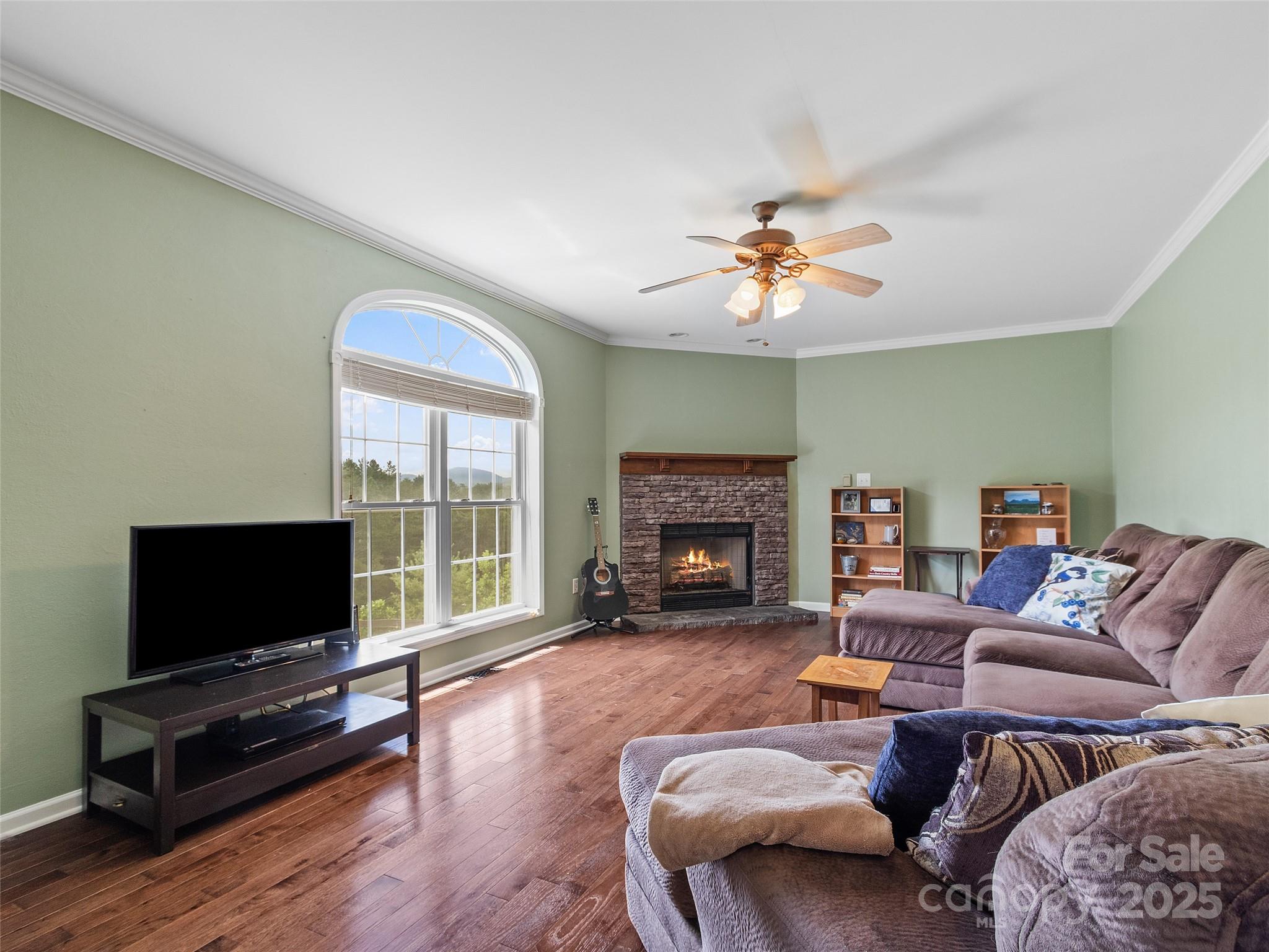 161 Blue Rock Road Burnsville, NC 28714 - Photo 6 of 48 a living room with furniture a flat screen tv and a fireplace