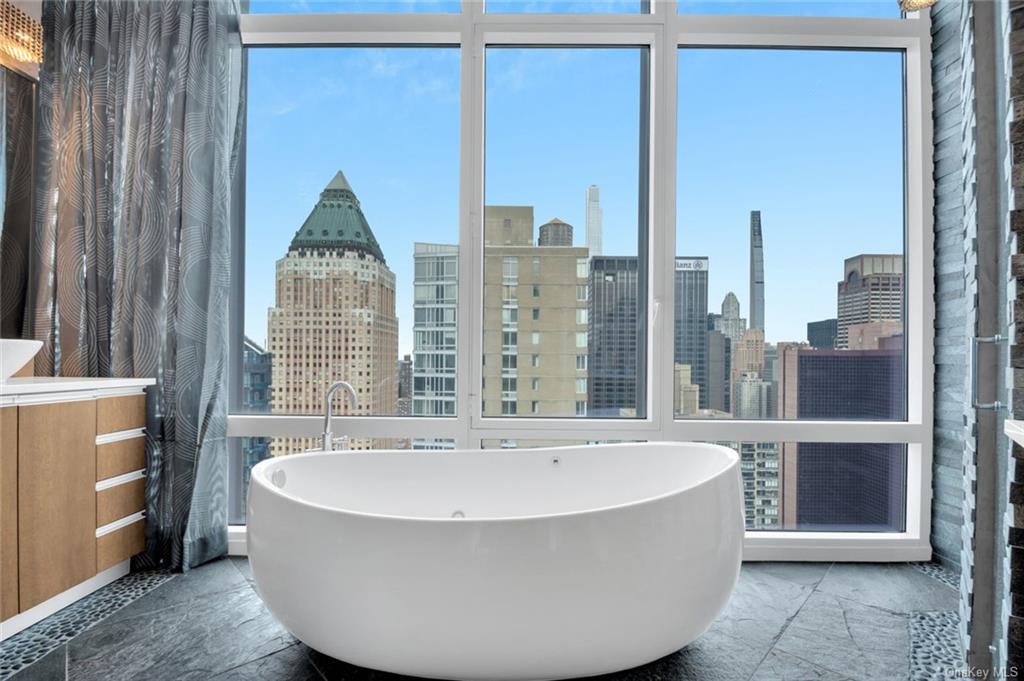 a view of a bathtub in a room