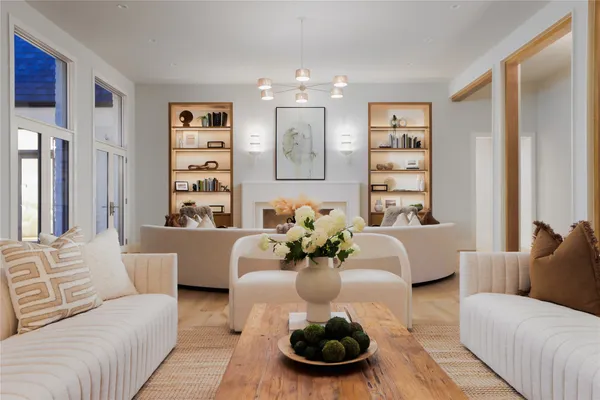 a living room with furniture and a rug