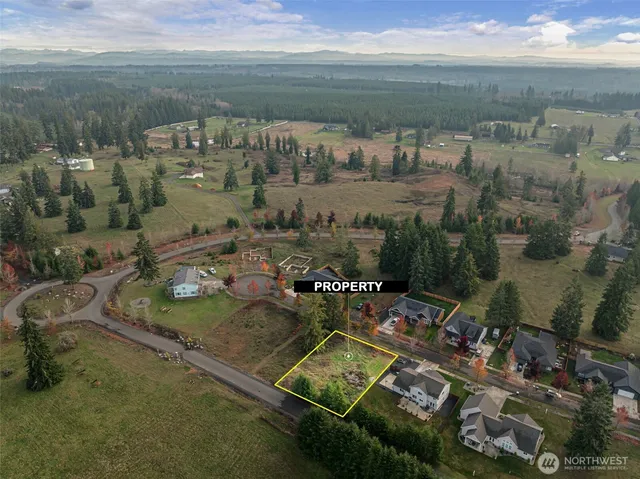 an aerial view of a house with a lake view