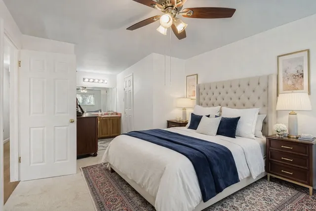 a room with a dresser and a mirror