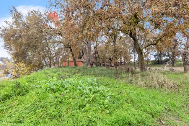 a yard with lake view
