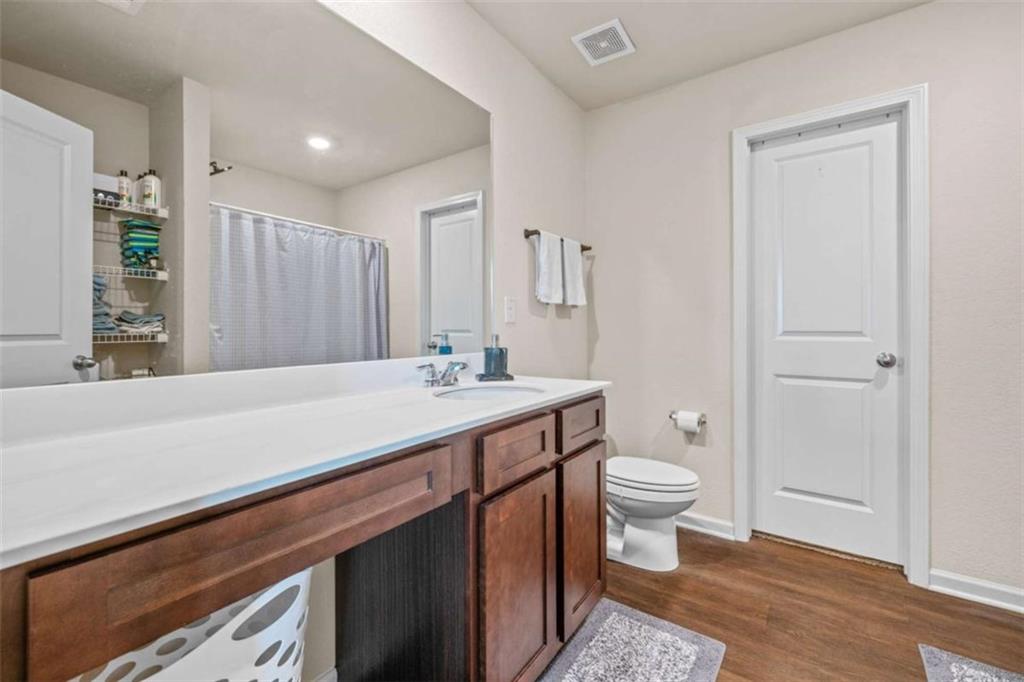 306 Seasons Valley Pendergrass, GA 30567 - Photo 19 of 37 a bathroom with a sink a toilet a mirror and shower
