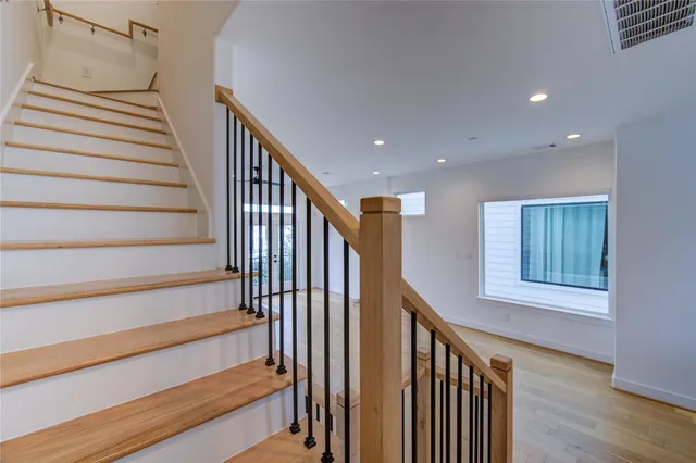 a view of a large with iron stairs