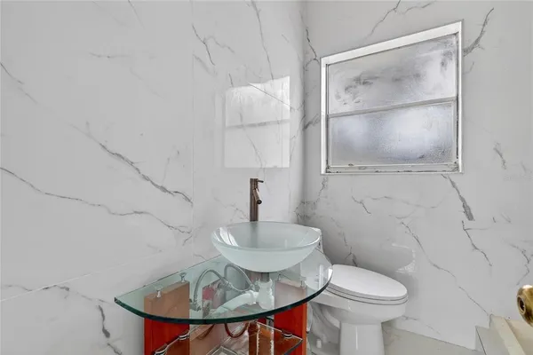 a bathroom with a bathtub