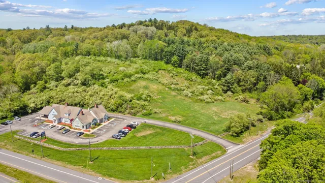 a view of a swimming pool with a garden
