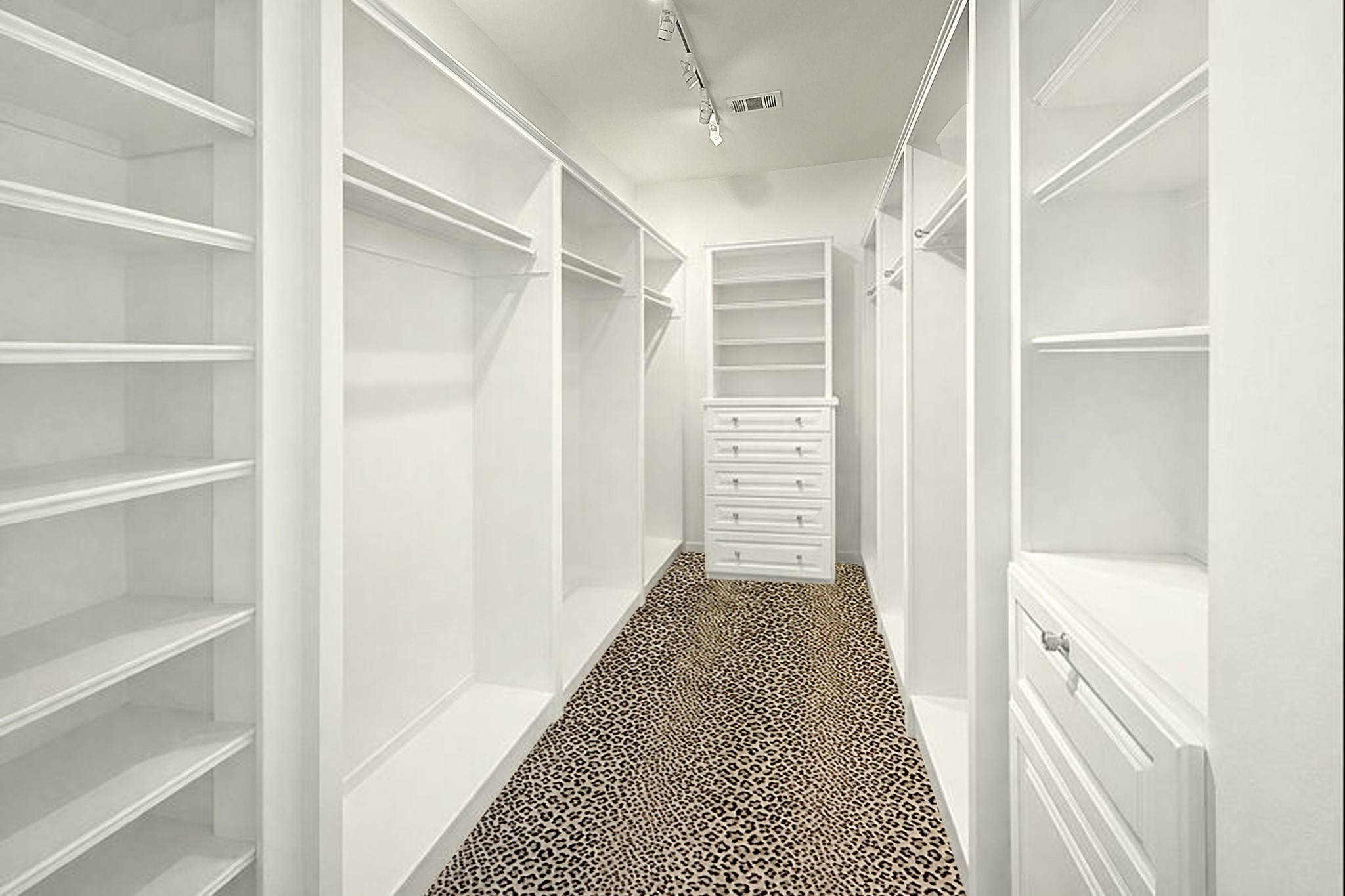 1723 Sunset Boulevard Houston, TX 77005 - Photo 31 of 50 The second custom walk-in closet offers equally impressive storage, creating a boutique-style dressing experience within the primary suite. This photo has been virtually staged.