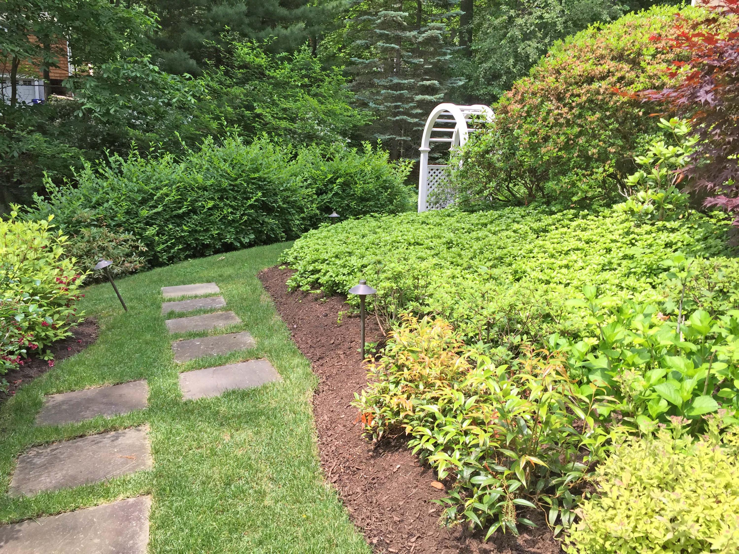 8 Little Brook Road Rowayton, CT 06853 - Photo 16 of 20 a backyard of a house with a yard and fountain