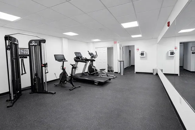 a view of a room with gym equipment