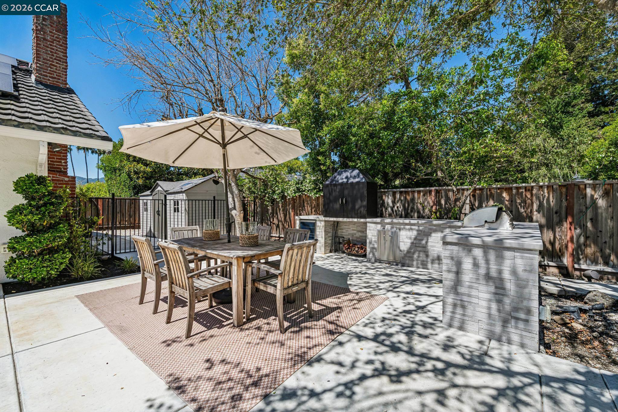 2941 Roundhill Road Alamo, CA 94507 - Photo 65 of 83 a view of a dinning table and chairs under an umbrella