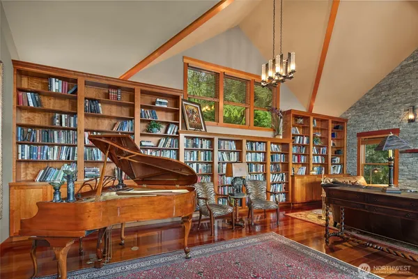 a view of a chairs and table in a room