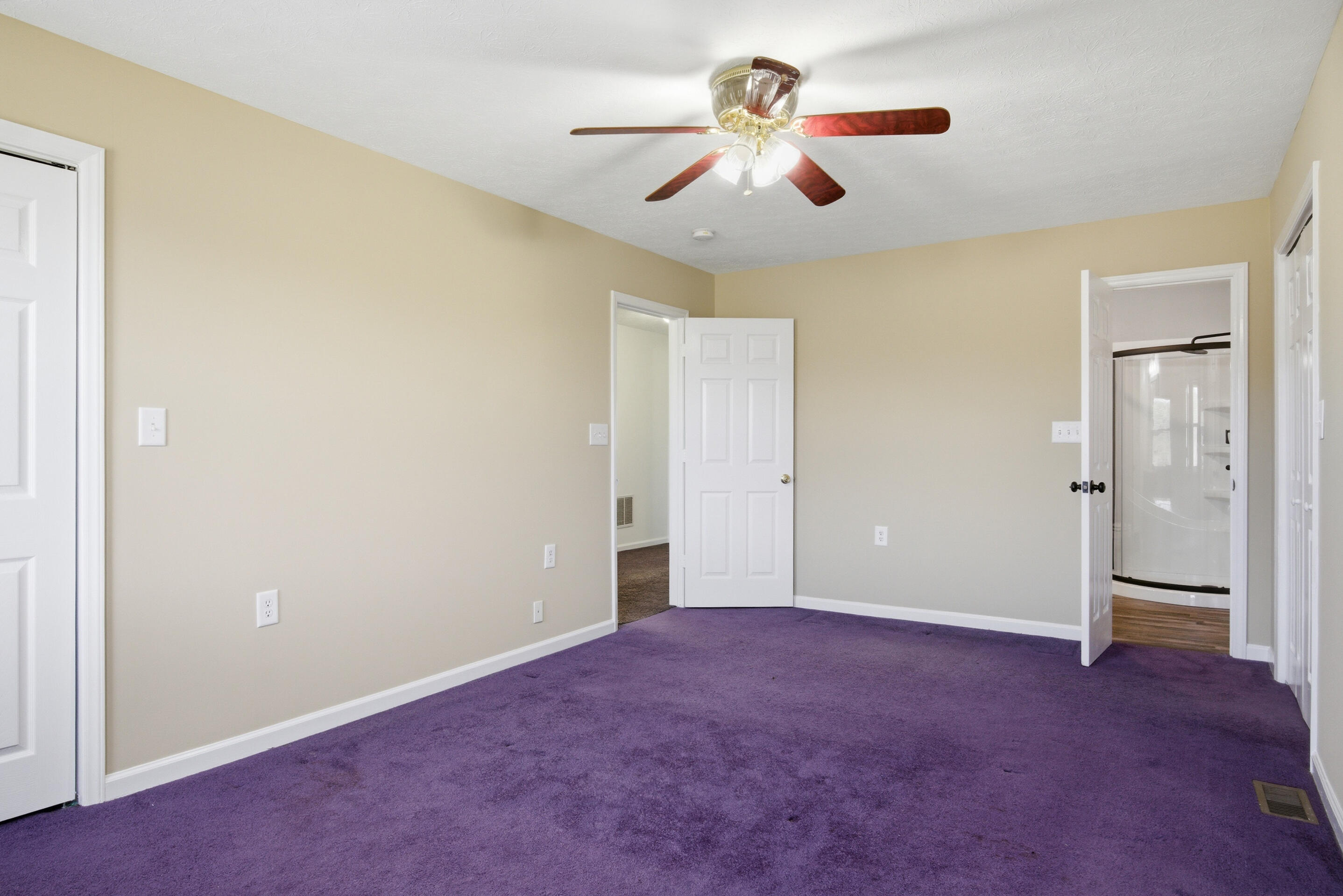 6458 Piney Woods Road Riner, VA 24149 - Photo 29 of 50 an empty room with closet and chandelier fan
