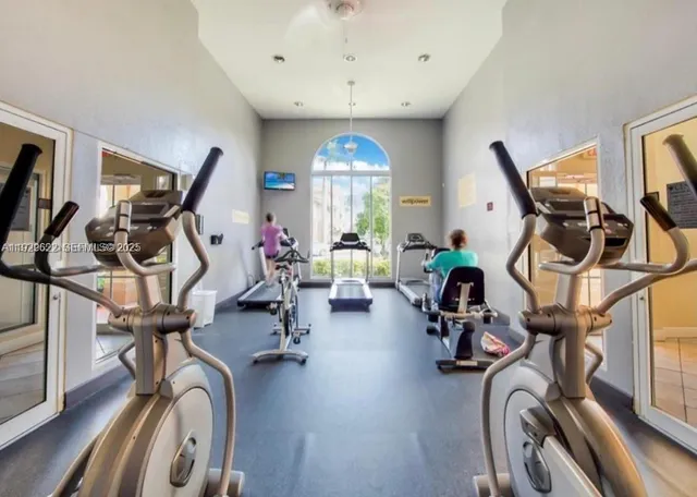 a view of a room with gym equipment