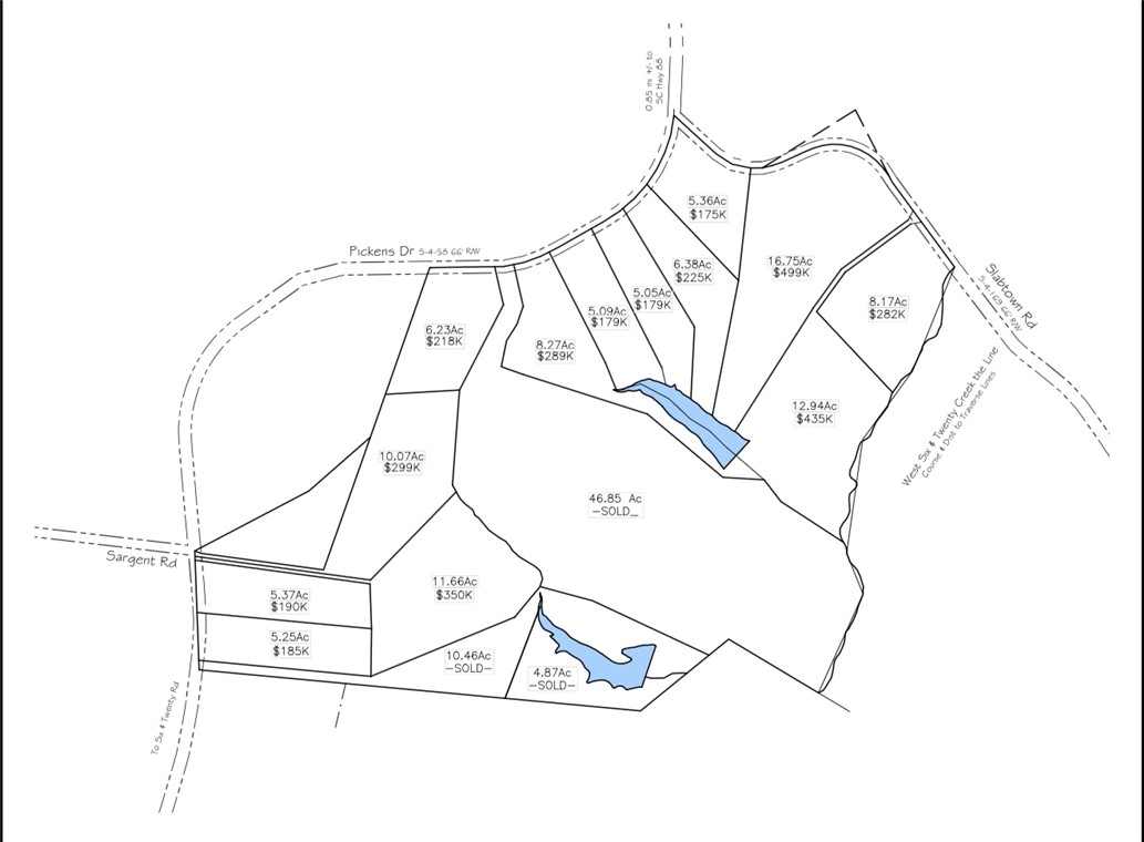 Lot 10 Pickens Drive Pendleton, SC 29670 - Photo 1 of 6 This plat map illustrates various land parcels and their respective acreage and pricing.