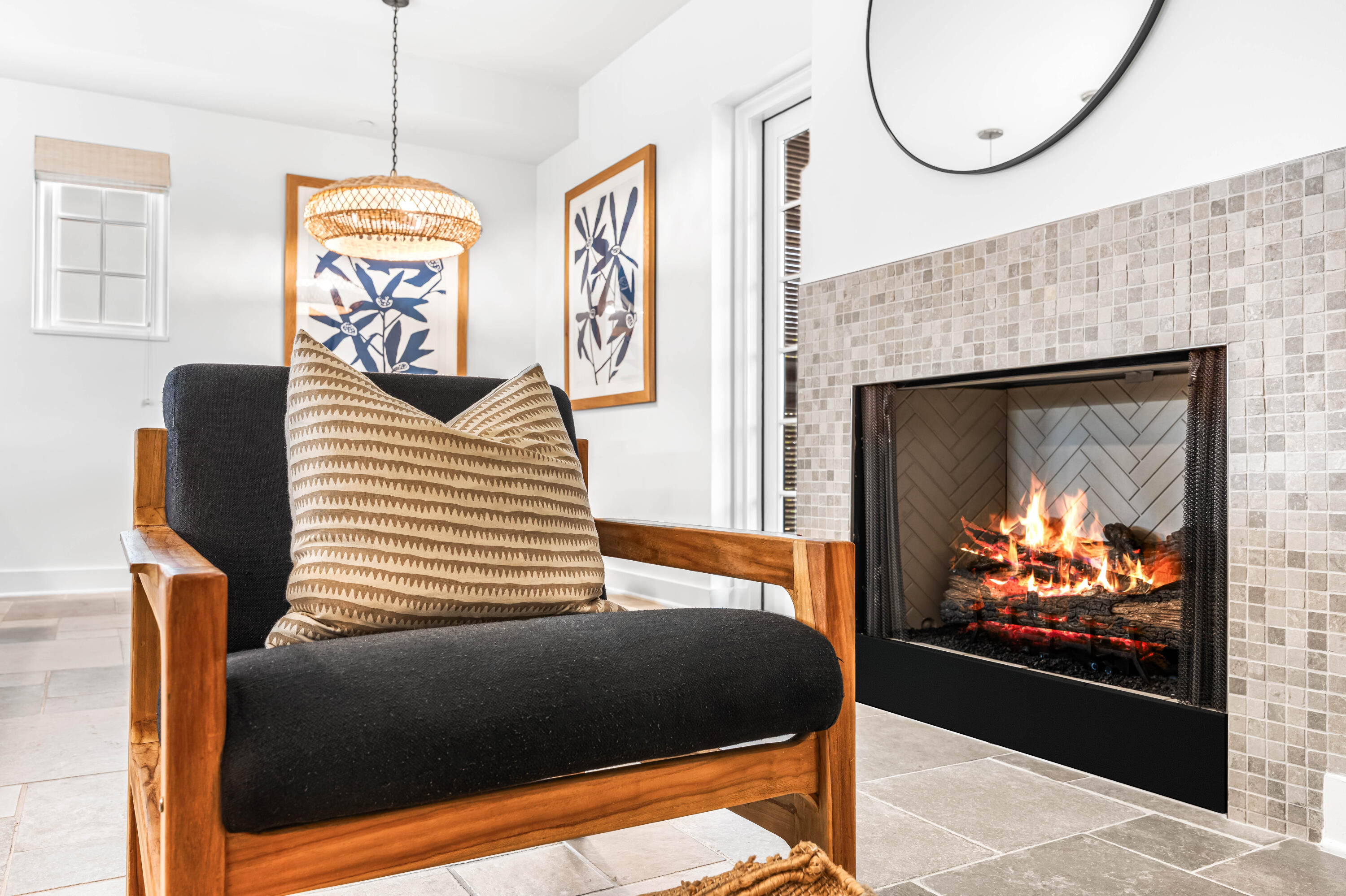 136 Georgetown Avenue, Unit 2D Inlet Beach, FL 32461 - Photo 36 of 48 a bedroom with windows and a fireplace