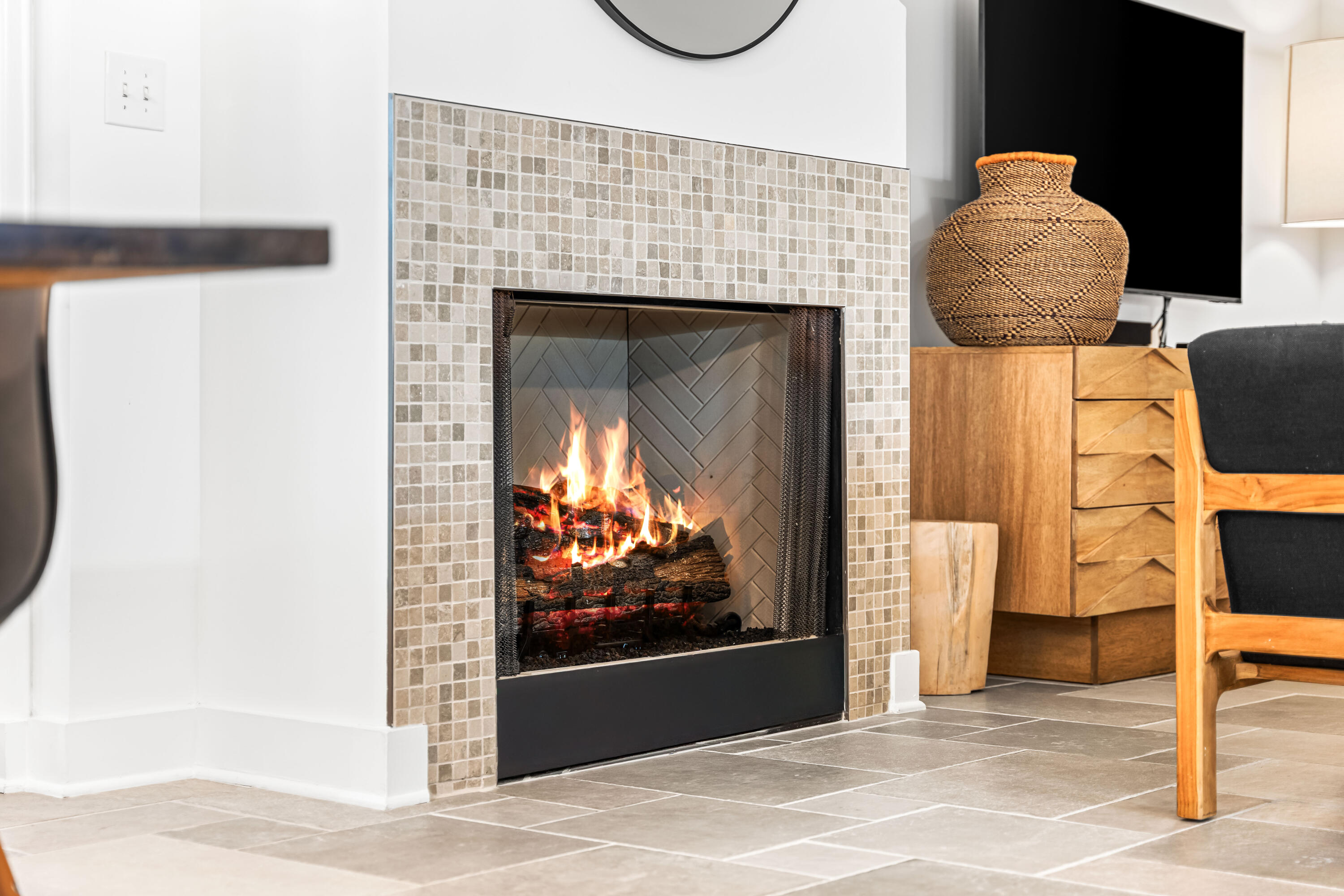 136 Georgetown Avenue, Unit 2D Inlet Beach, FL 32461 - Photo 37 of 48 a living room with furniture and a fireplace