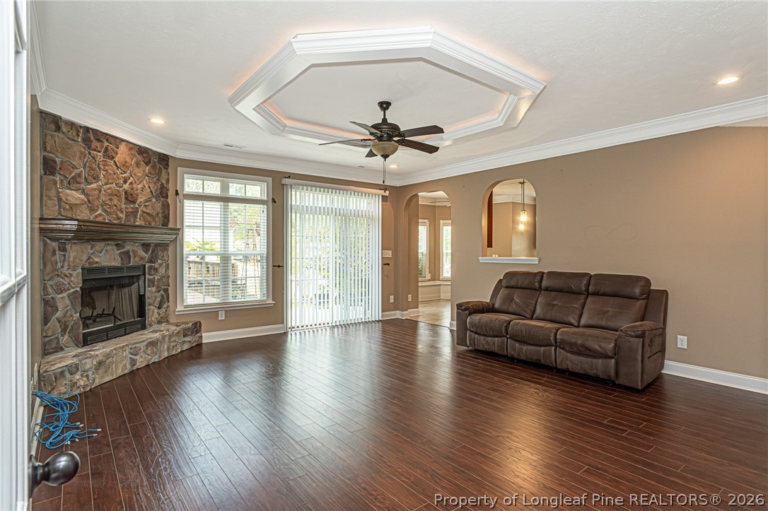 126 West 12 Oaks Road Raeford, NC 28376 - Photo 9 of 49 Greatroom with Fireplace and Tray Ceiling