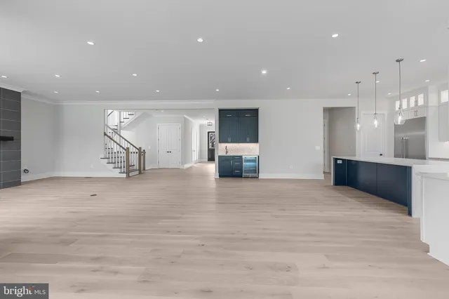a view of kitchen and a fireplace