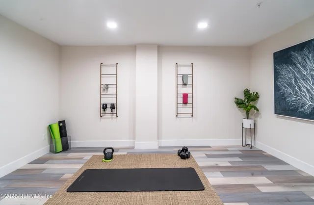 a view of balcony with furniture and lamp