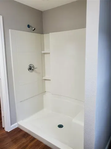 a bathroom with a bathtub