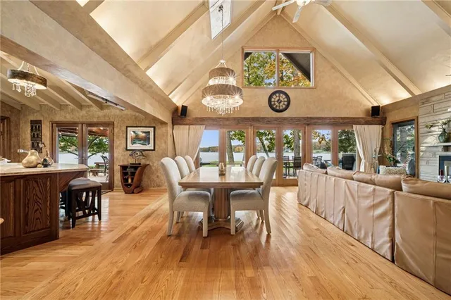 a view of a dining room with furniture window and outdoor view