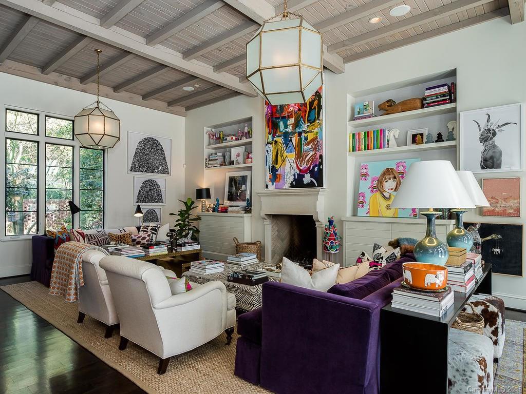 661 Colville Road Charlotte, NC 28207 - Photo 13 of 36 a living room with fireplace furniture and a flat screen tv