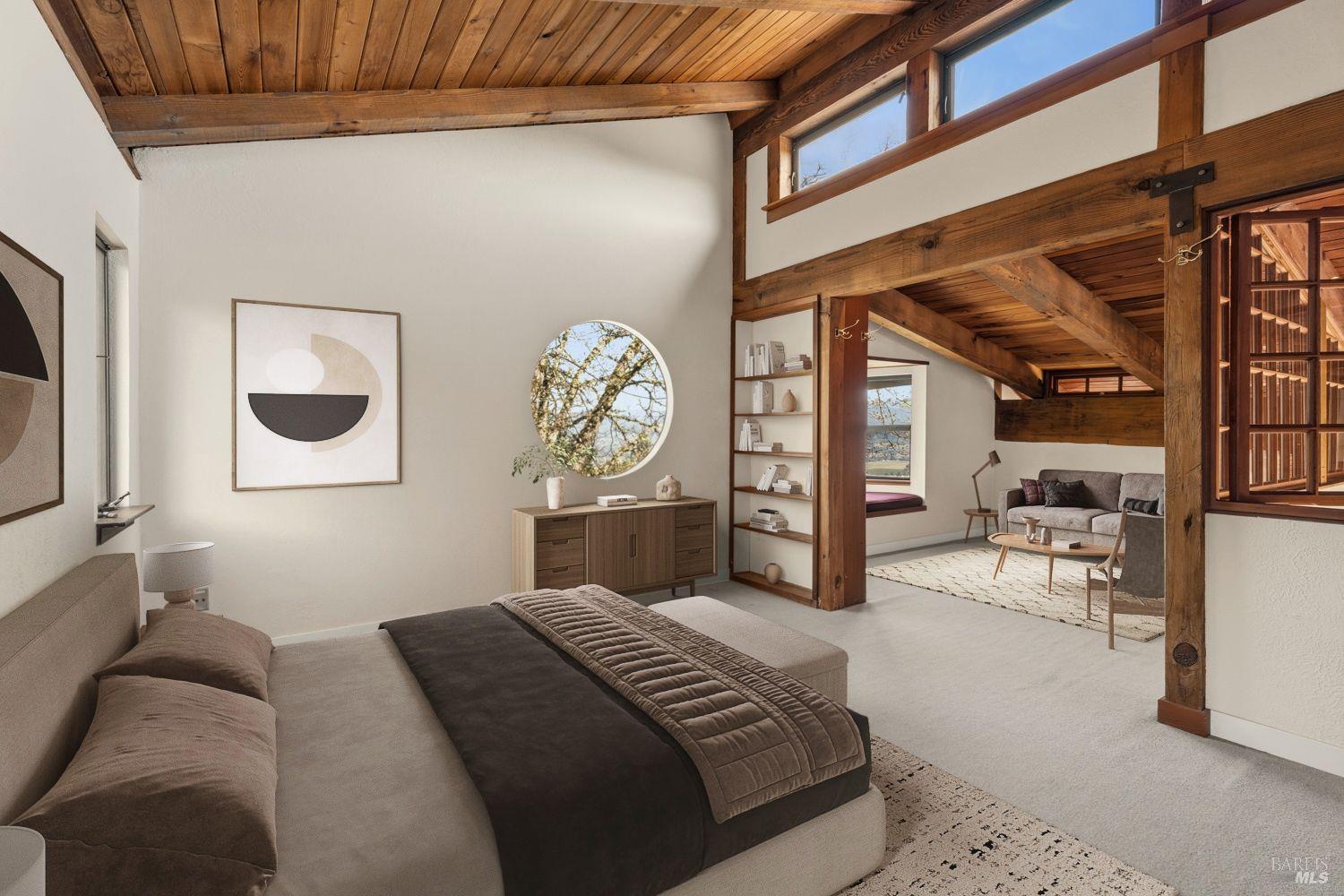 1411 Oak Knoll Road Ukiah, CA 95482 - Photo 19 of 45 a bedroom with a bed a mirror and lamp next to a window