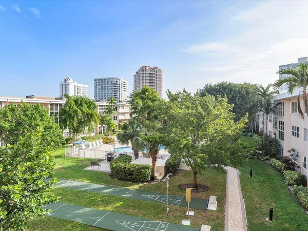 a view of a city with tall buildings