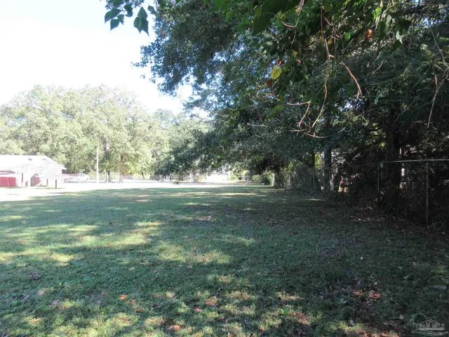 a view of swimming pool with large trees