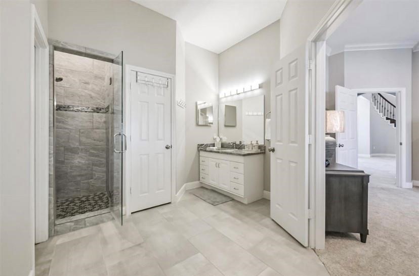 8002 Harbor Point Drive Houston, TX 77071 - Photo 9 of 25 a bathroom with a sink a mirror and a shower