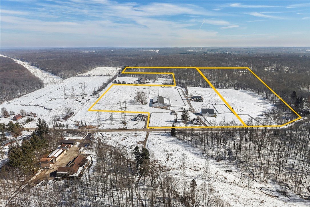 9455 Robinson Road Chardon, OH 44024 - Photo 25 of 33 Aerial view of property and surrounding area with property parcel outlined and a forest
