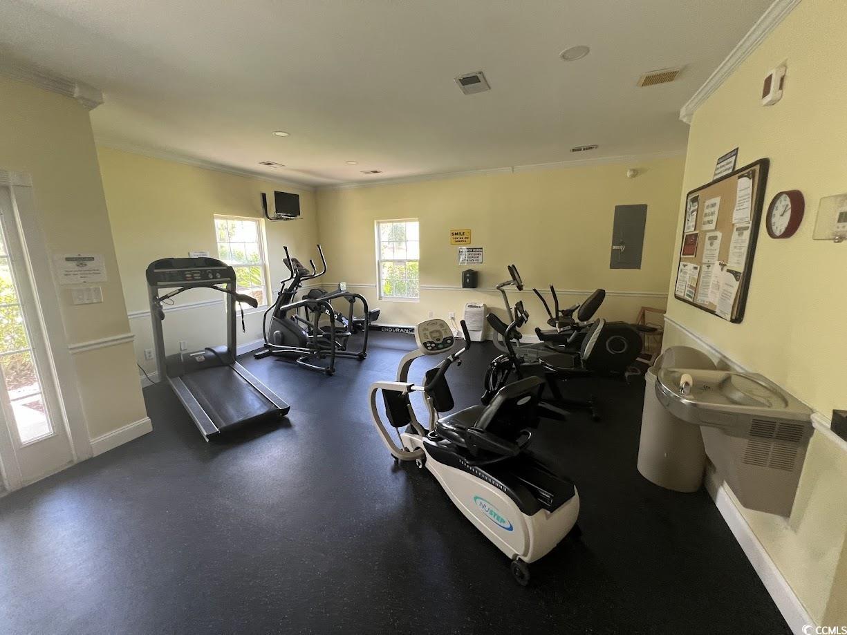 3965 Forsythia Court, Unit 202 Myrtle Beach, SC 29588 - Photo 13 of 15 Gym with crown molding and electric panel